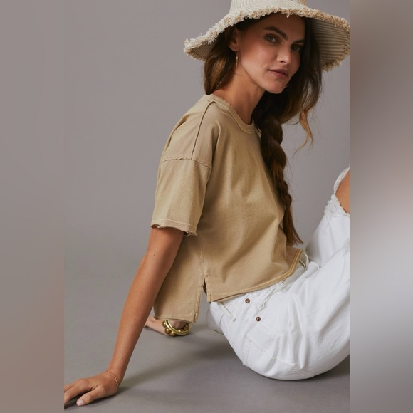 Pilcro Anthropologie Sustainable Vegetable-Dye Tee Medium green 100% cotton crop - Picture 3 of 12